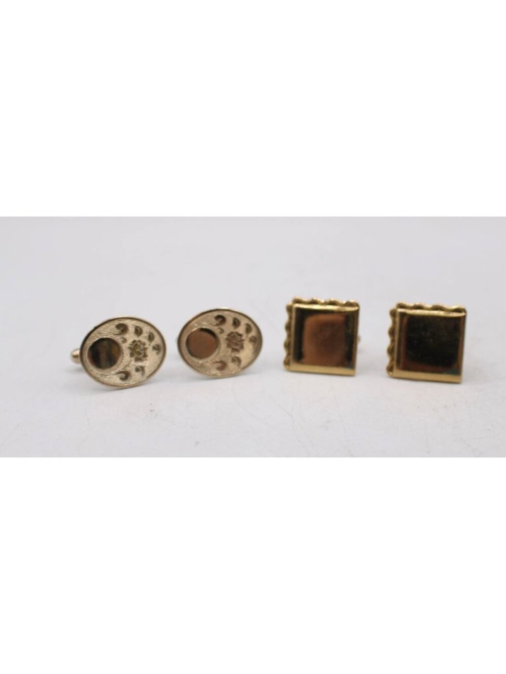Gold-Tone Cufflinks Set Floral Oval & Square Designs Classic Mens Accessory Vtg